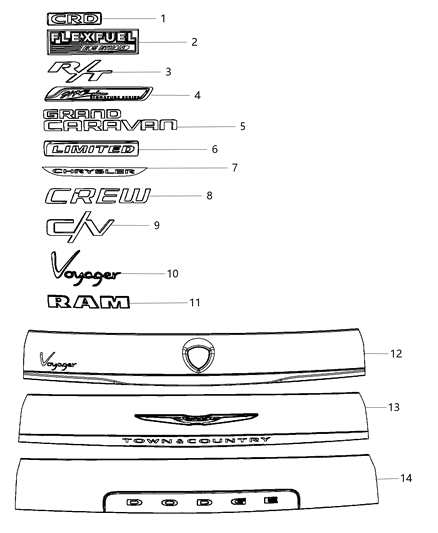 2012 Dodge Grand Caravan Nameplates - Emblem & Medallions Diagram