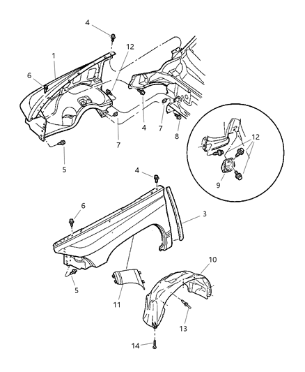 2001 Dodge Durango Shield-Front Fender Diagram for 55256848AD