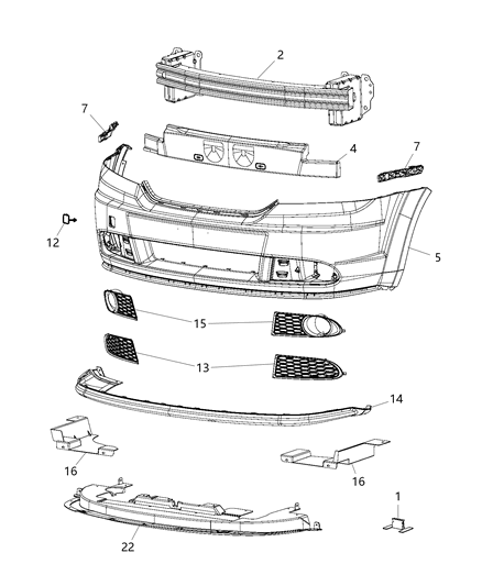 2016 Dodge Journey Fascia, Front Diagram 2