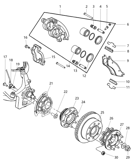 2001 Dodge Ram 2500 Front Hub Assembly Diagram for 5015456AA