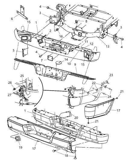 2007 Dodge Ram 1500 Rear Bumper & License Plate Attaching Diagram