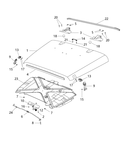 2015 Jeep Wrangler Hood & Related Parts Diagram 1