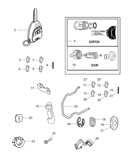 2005 Chrysler Pacifica Lock Cylinders, Keys & Repair Components Diagram