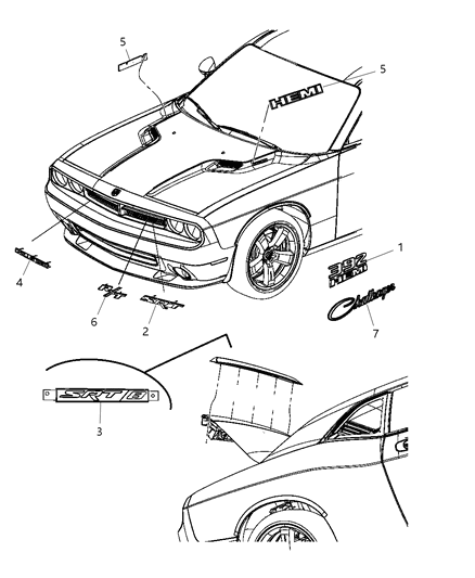 2012 Dodge Challenger Nameplates - Emblem & Medallions Diagram