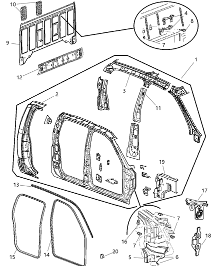 2005 Dodge Dakota Aperture Panel Bodyside Diagram 2