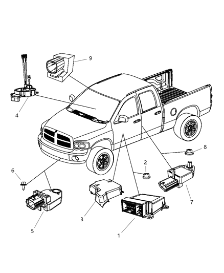 2008 Dodge Ram 1500 Air Bag Modules Sensors & Clock Springs Diagram