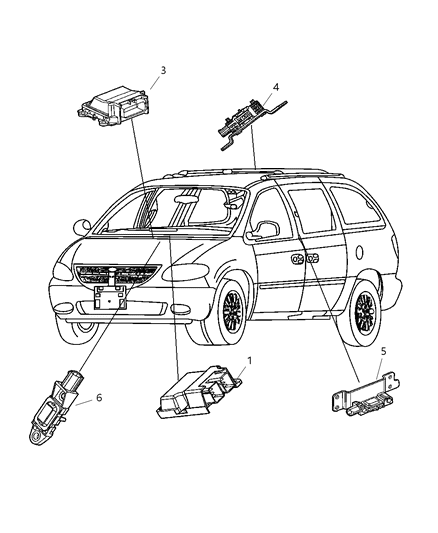 2004 Dodge Caravan Air Bag Modules & Sensors Diagram