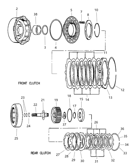 1998 Jeep Grand Cherokee Clutch, Front & Rear With Gear Train Diagram 2