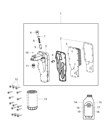 2019 Ram 3500 Pickup Engine Oil, Engine Oil Filter, Adapter/Cooler And Splashguard Diagram 3