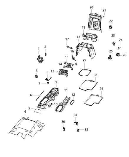 2021 Jeep Wrangler Floor Console, Front Diagram 2