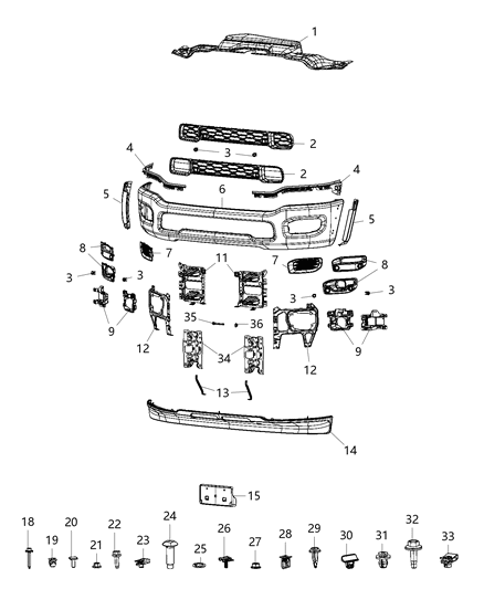 2020 Ram 3500 Cab Chassis Bumper, Front Diagram