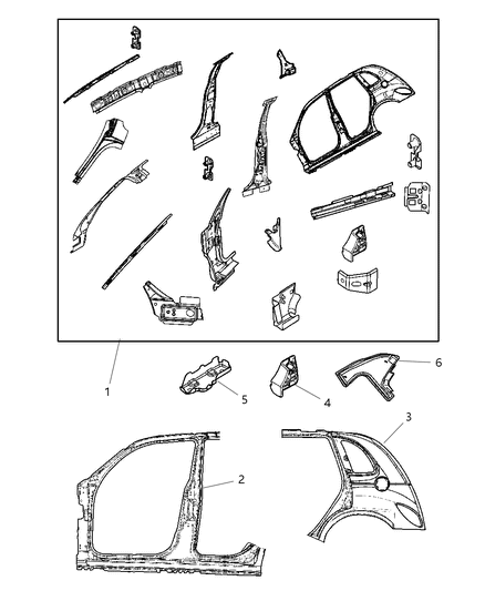 2001 Chrysler PT Cruiser Panel-Body Side Aperture Front Diagram for 5066399AA