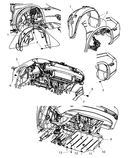 2008 Chrysler Sebring Shield Fender Diagram for 4389813AC