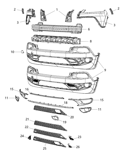 2016 Jeep Cherokee Front Upper Bumper Cover Diagram for 5LT10TZZAE