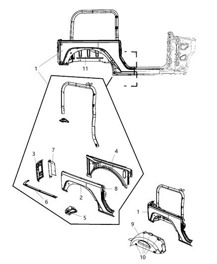 2008 Jeep Wrangler Rear Aperture (Quarter) Panel Diagram 1