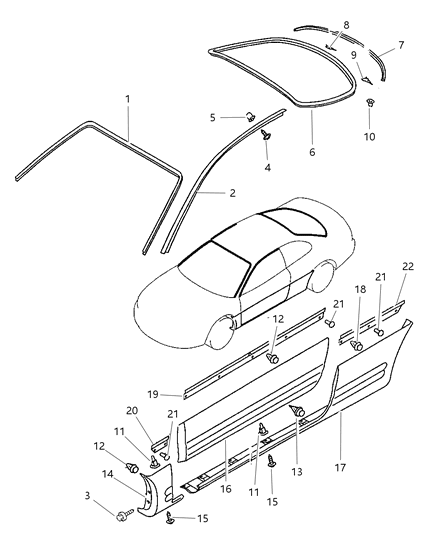 1998 Chrysler Sebring Mouldings Diagram