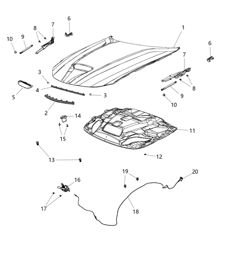 2017 Dodge Charger Hood & Related Parts Diagram 3