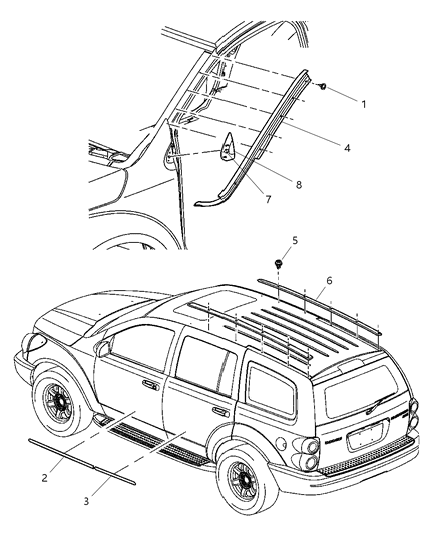 2005 Dodge Durango Molding-Rear Door Diagram for 5HY081R8AD