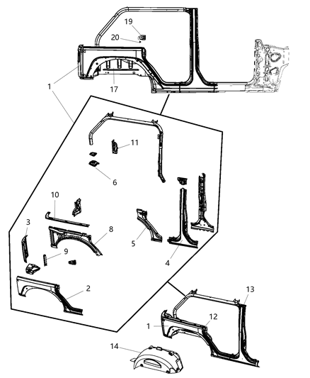 2014 Jeep Wrangler Rear Aperture (Quarter) Panel Diagram 2