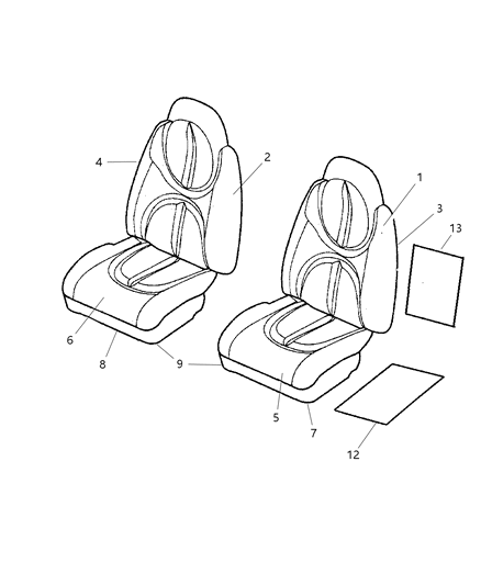 2002 Dodge Durango Front Seat Cushion Passenger Cover Diagram for XB641L5AA