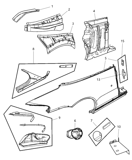 2005 Chrysler Sebring Sedan & Convertible Quarter Panel Diagram 1