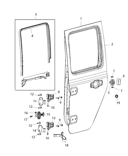 2020 Jeep Gladiator Channel-Door Glass Diagram for 68293096AB