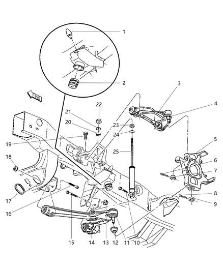 1998 Dodge Durango Front Suspension - Control Arms, Shocks, Knuckle Diagram