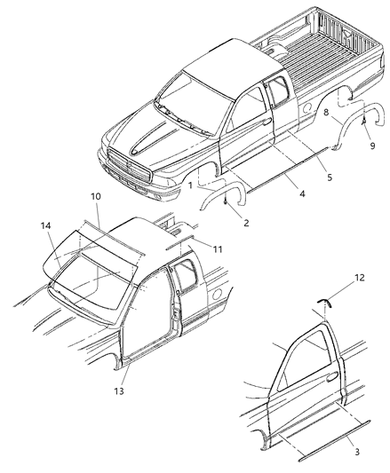 2001 Dodge Dakota Molding-Windshield Reveal Diagram for 55257311AC