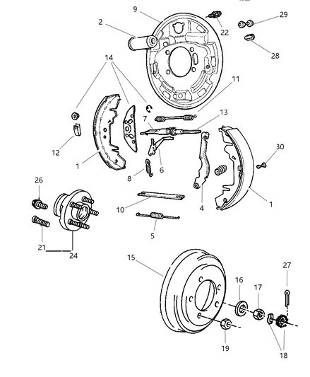 1997 Dodge Caravan Brakes, Rear Drum Diagram