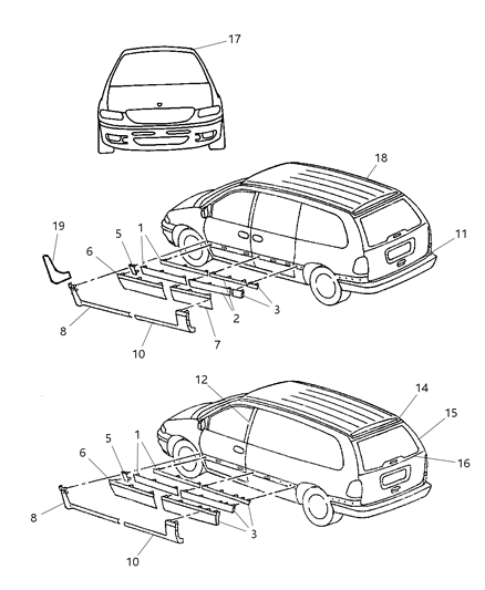 2000 Dodge Grand Caravan Molding Sliding Door Diagram for RB05XGRAA