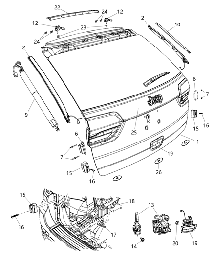 2017 Jeep Grand Cherokee Liftgate Gas Cylinder Support Diagram for 68165052AC