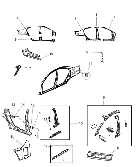 2000 Dodge Neon Panel-Body Side Aperture Inner Diagram for 5012848AE