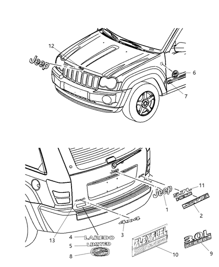 2008 Jeep Grand Cherokee Nameplate Diagram for 55157091AC