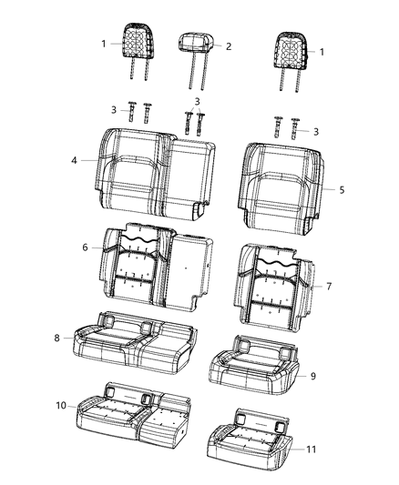 2020 Jeep Gladiator Rear Seat Cushion Cover Diagram for 6YS12TX7AA