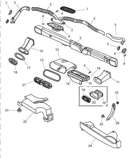 1998 Chrysler Sebring Convertible Air Distribution Ducts, Outlets, Louver Diagram