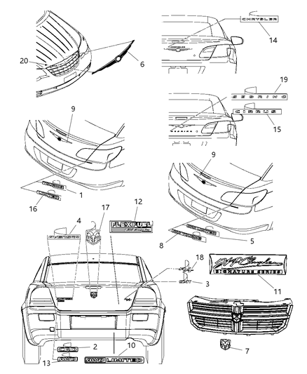 2008 Chrysler Sebring Nameplate Diagram for 4389774AA