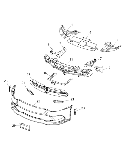 2013 Dodge Viper Front Bumper Cover Diagram for 68195684AB