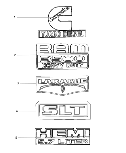 2011 Ram 3500 Cab Chassis Nameplates - Emblem & Medallions Diagram