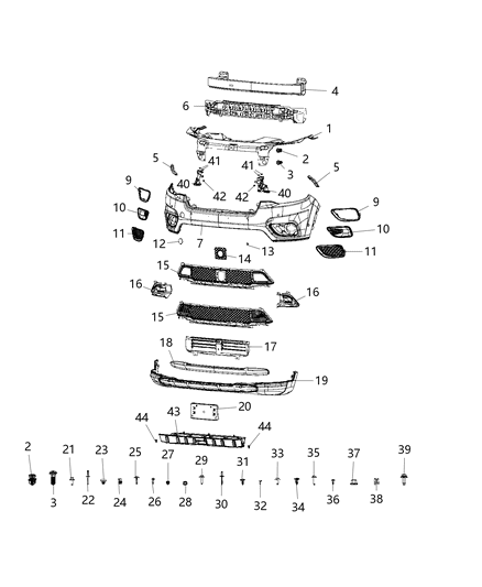 2020 Jeep Cherokee Front Upper Bumper Cover Diagram for 68406536AC