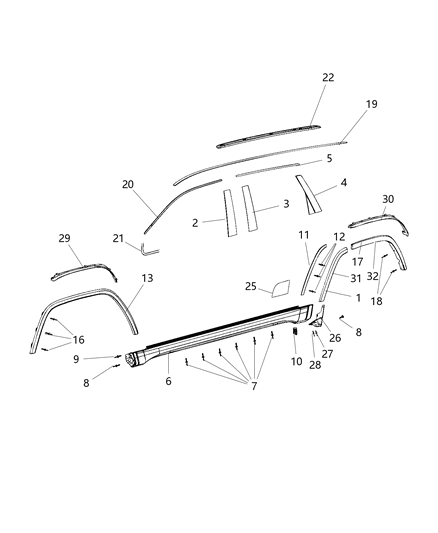 2019 Jeep Grand Cherokee Exterior Ornamentation Diagram 1