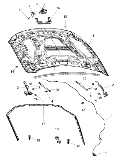 2019 Ram 3500 Pickup Hood & Related Parts Diagram