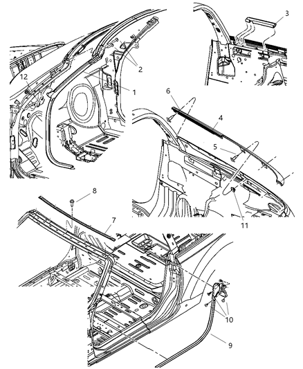 2005 Chrysler PT Cruiser WEATHERSTRIP-Rear Quarter Window Diagram for 5067154AA