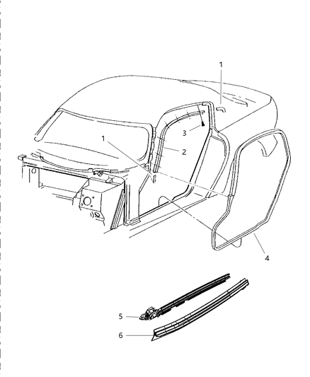 1997 Dodge Viper Door, Front Weatherstrips & Seal Diagram 2