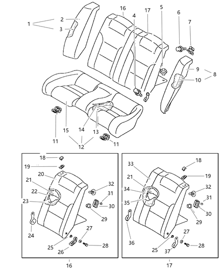 1998 Chrysler Sebring Coupe Seat - Rear Diagram