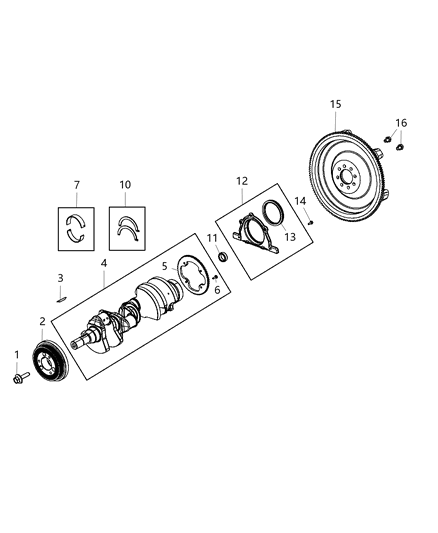 2018 Dodge Challenger Crankshaft , Crankshaft Bearings , Damper And Flywheel Diagram 6