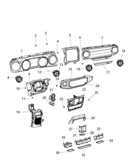 2019 Jeep Wrangler Instrument Panel Trim Diagram