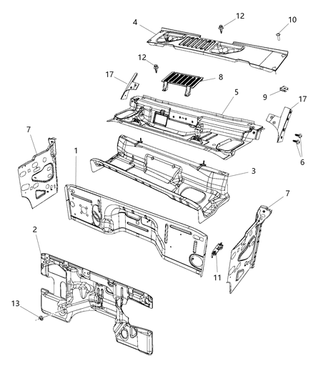 2015 Jeep Wrangler Cowl, Dash Panel & Related Parts Diagram