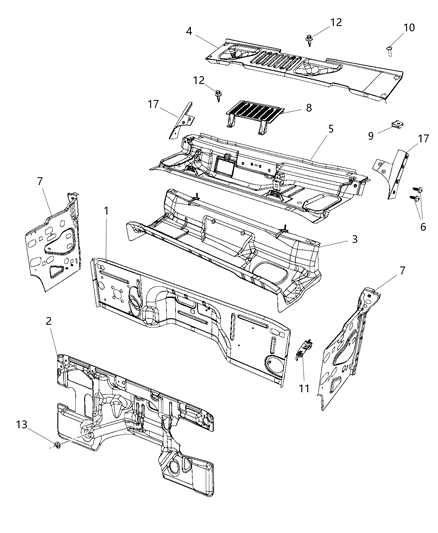 2015 Jeep Wrangler BAFFLE-A Pillar Diagram for 55397311AC