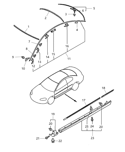 2005 Chrysler Sebring Coupe Moldings Diagram