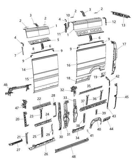 2015 Ram ProMaster 3500 Panels Body Side Diagram 4